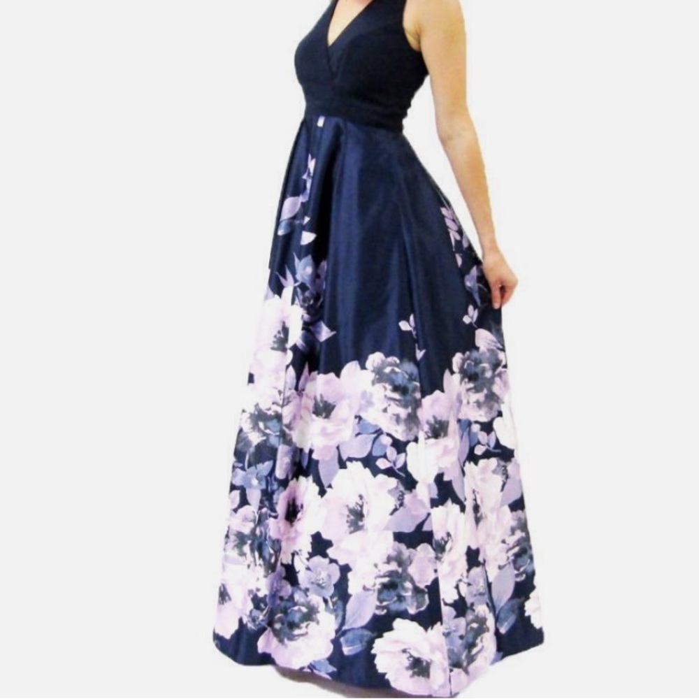 Floral gown in Navy and Lavender - Picture 2 of 13